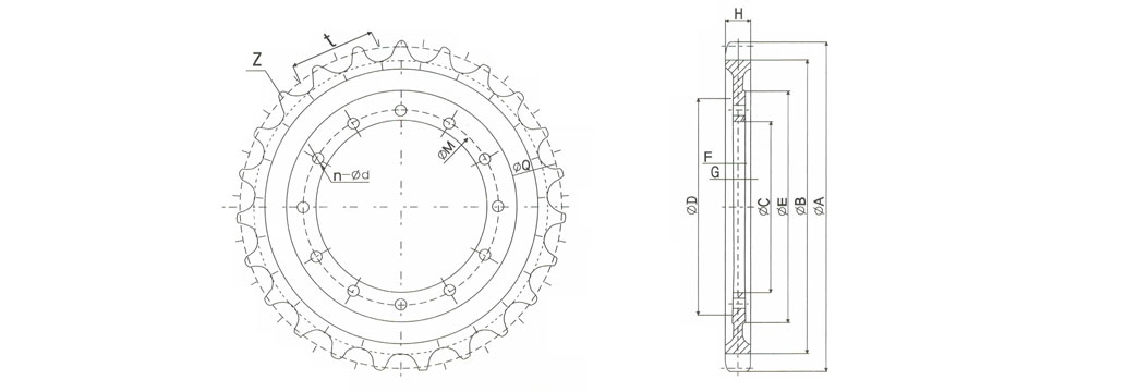 Sprocket dimensions of E70B